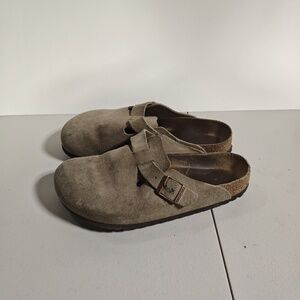 Birkenstock Boston Sandals Shoes Mens Size 7 Beige Suede Slip On Comfort Clogs
